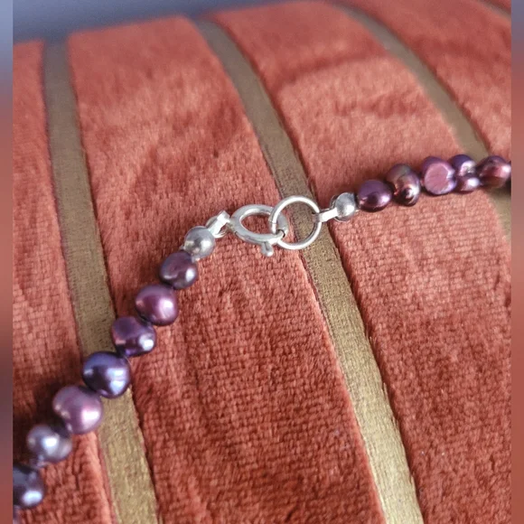 Genuine Purple Pearl Necklace Sterling Silver Clasp - Picture 8 of 14
